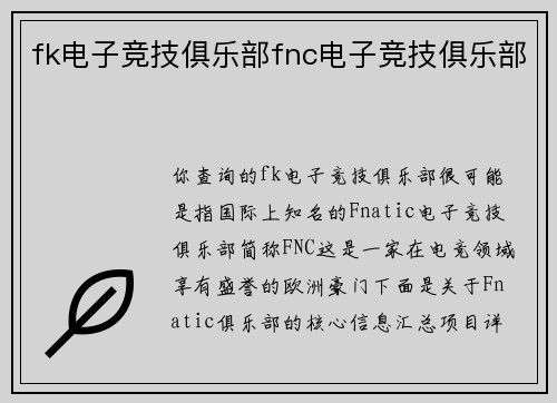 fk电子竞技俱乐部fnc电子竞技俱乐部