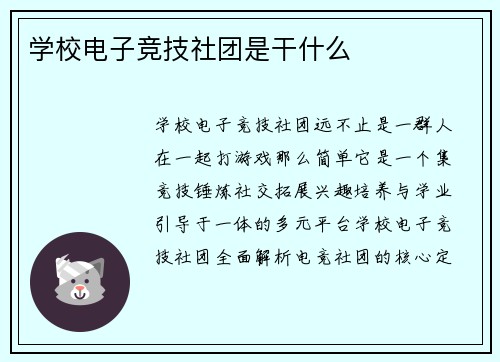 学校电子竞技社团是干什么